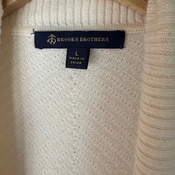 Brooks Brothers Cream Wool Shawl Cardigan Sweater Open Front - Large - Picture 2 of 8